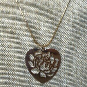 Monet Heart-Shaped Gold-Tone Floral Pendant Necklace With Delicate Chain
